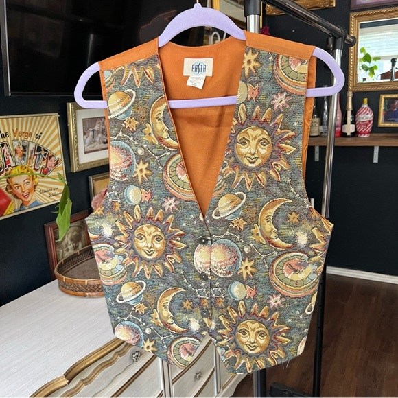Vintage Tops - Vintage Celestial Sun Moon Tapestry Vest